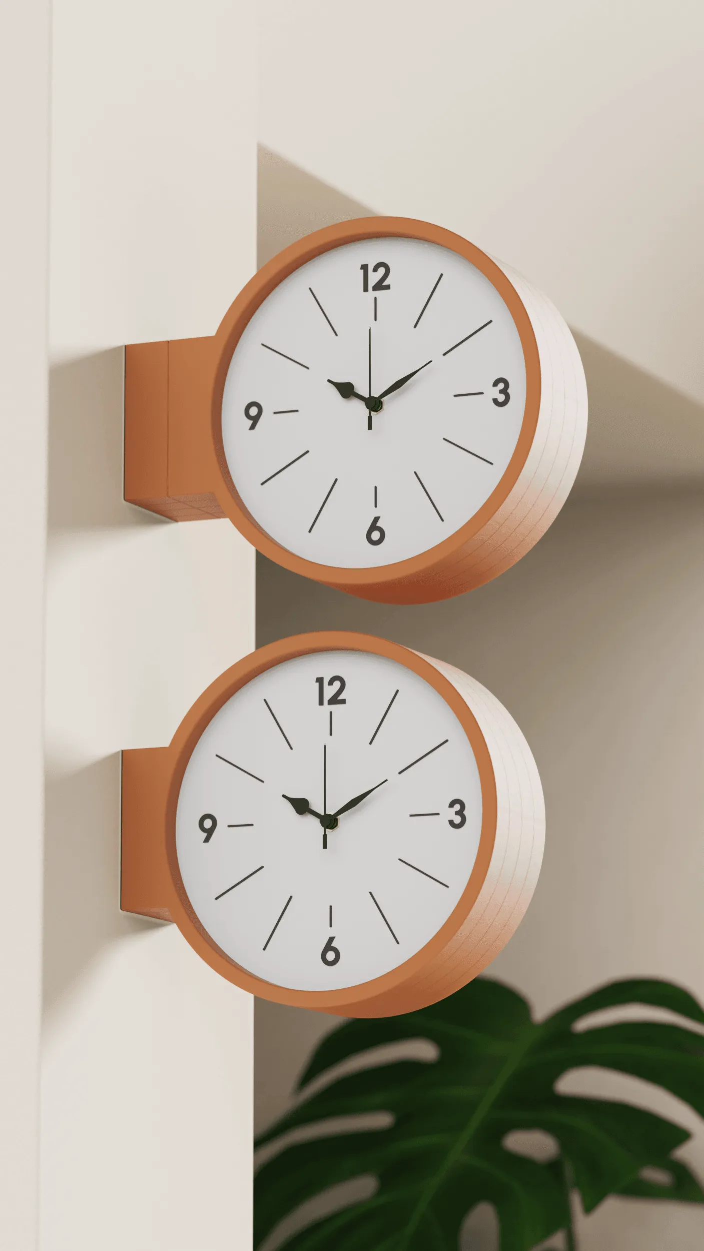 ORBI round wall clock, closer view of the dial and hands