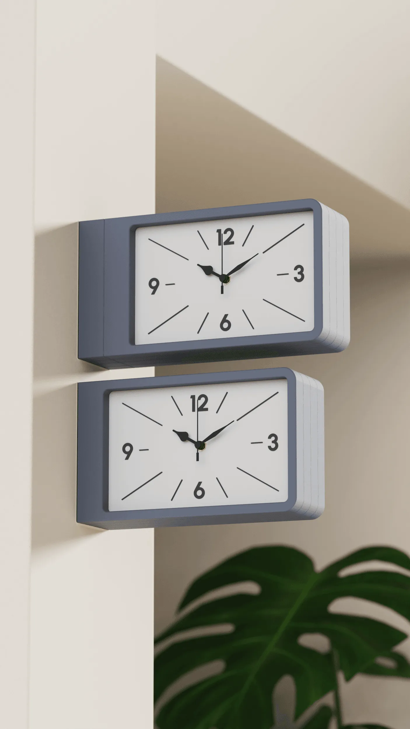 QUADRA rectangular wall clock, closer view of the dial and hands